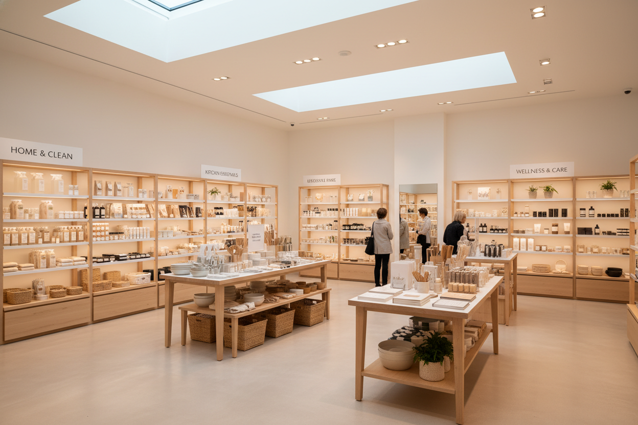 create image of shop interior with showing all category products